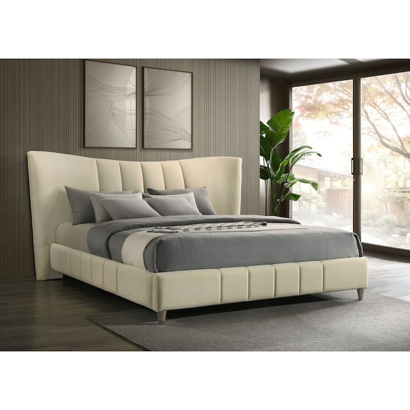 Evelyn Upholstered Panel Platform Bed Ivory