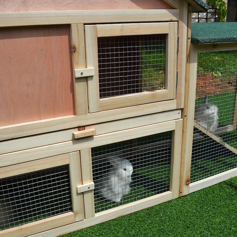 PawHut 83" Wooden Rabbit Hutch Large Bunny Hutch House with Double Run, Removable Tray and Waterproof Roof for Outdoor