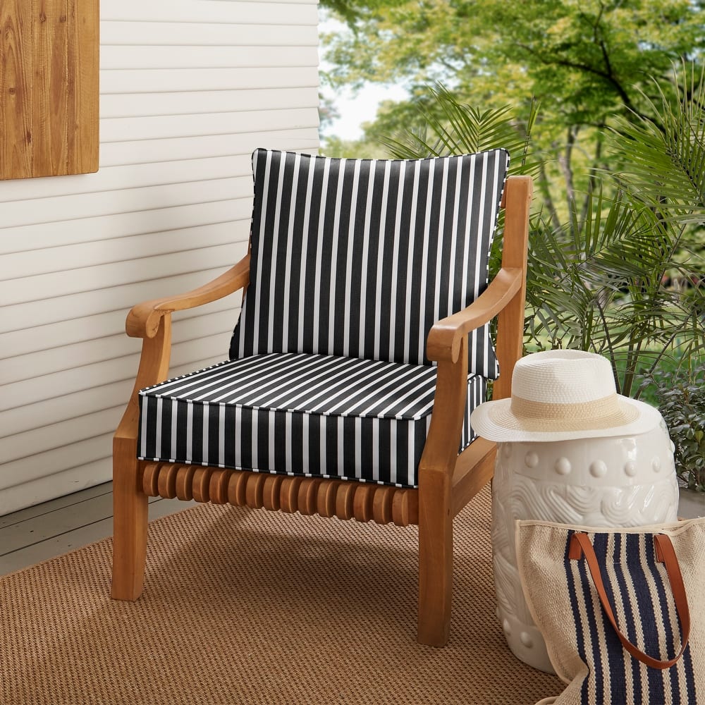 Black White Striped Deep Corded Chair Pillow and Cushion Set by Havenside Home