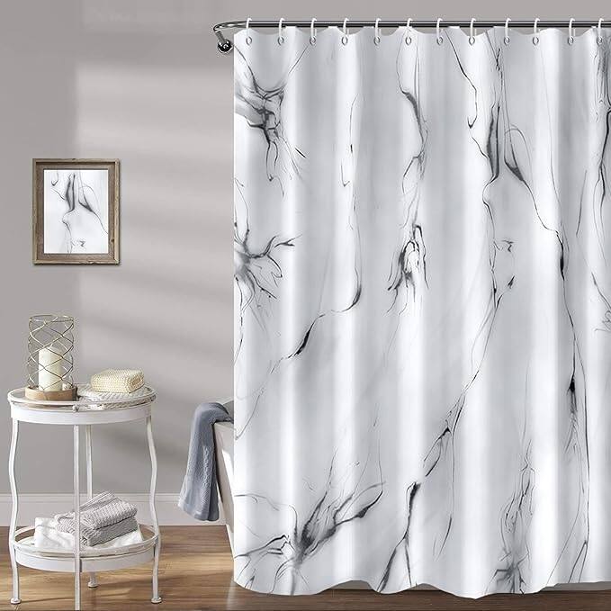 Black and White Marble Shower Curtain Grey Abstract, 60 x 72 Inches