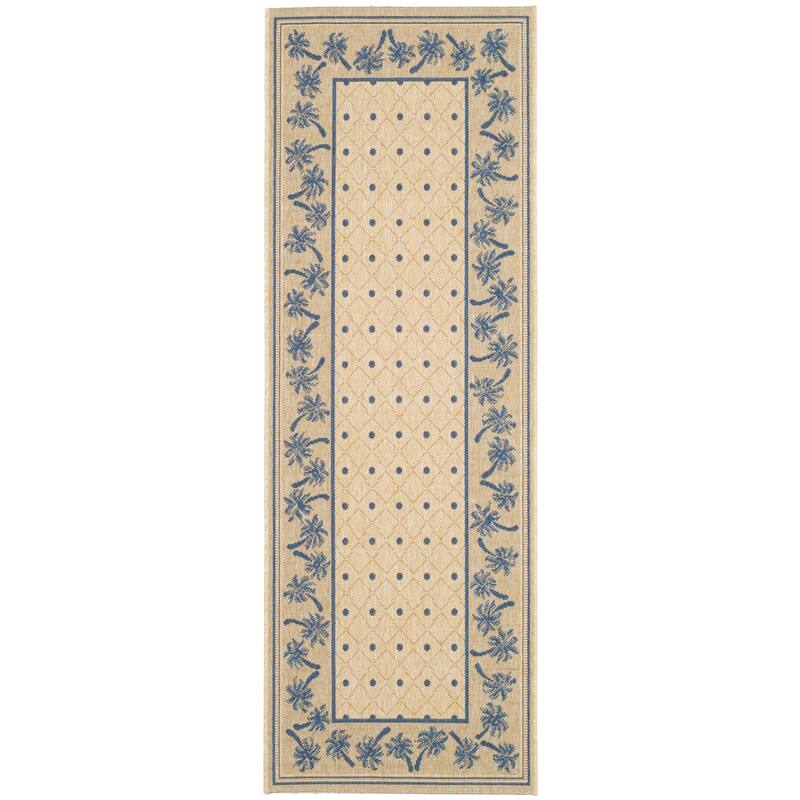 SAFAVIEH Courtyard Merilin Indoor/ Outdoor Geometric Area Rug - 2'3" x 6'7" Runner - Ivory/Blue