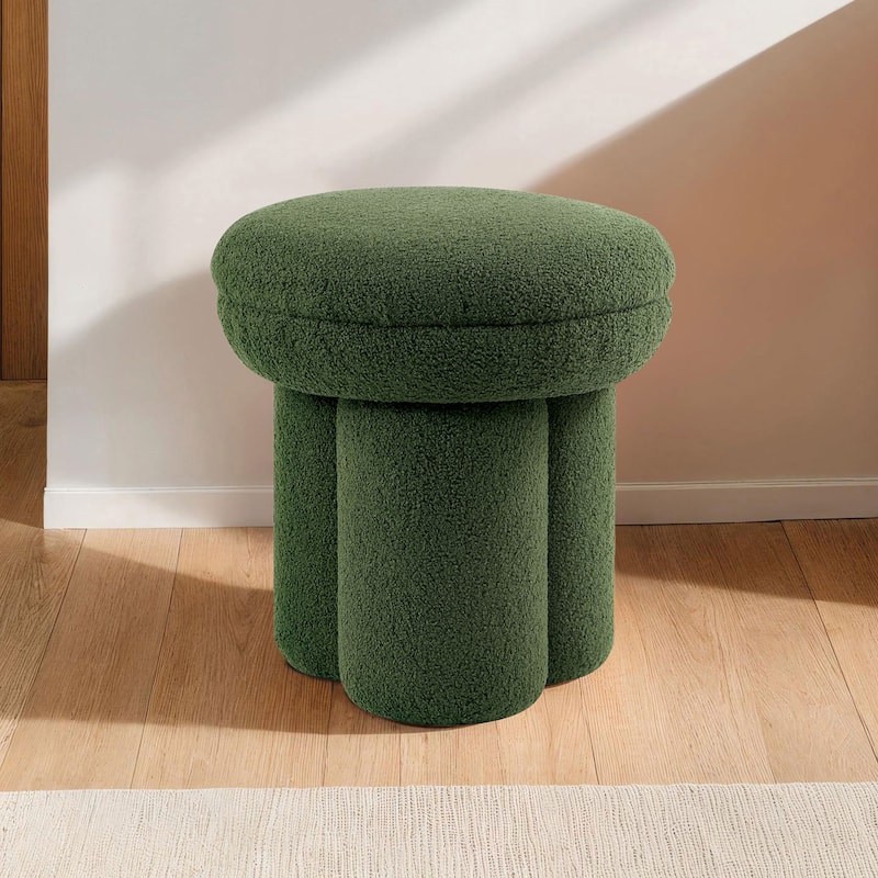 24/7 Shop At Home Modern Boucle Upholstered Ottoman with Tri-Pillar Pedestal