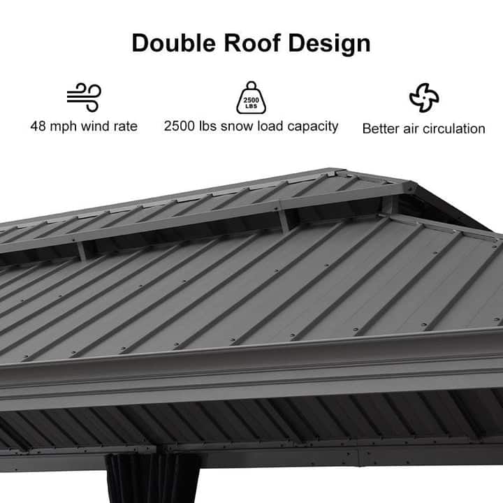 PURPLE LEAF Patio Gazebo for Light Grey Backyard Hardtop Galvanized Steel Frame with Upgrade Curtain