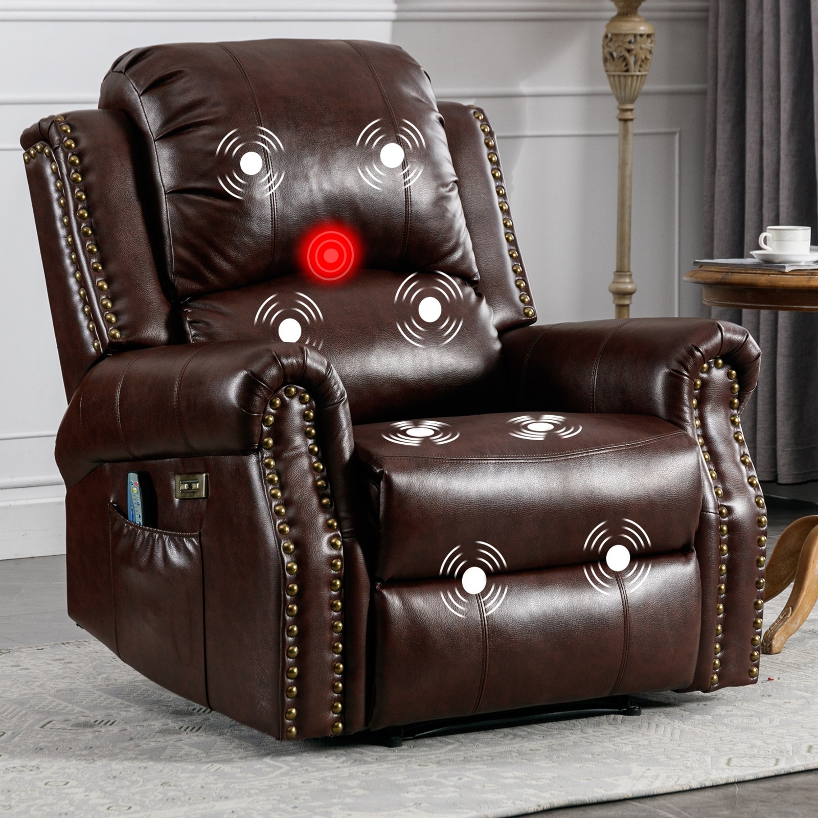 Power Recliner Chair with Massage and Heat, Faux Leather Electric Recliner with USB Port for Living Room