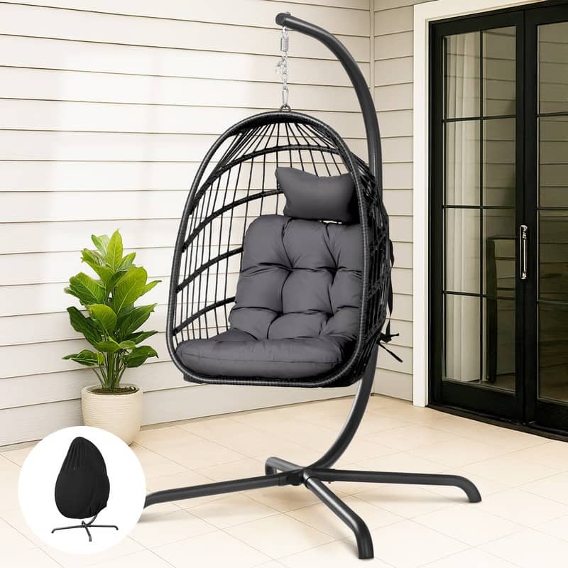 FINCATI Outdoor Oversized Luxury Hanging Egg Chair with Stand, 350 lbs Indoor Egg Swing Chair with Stand, Egg Chair Outdoor