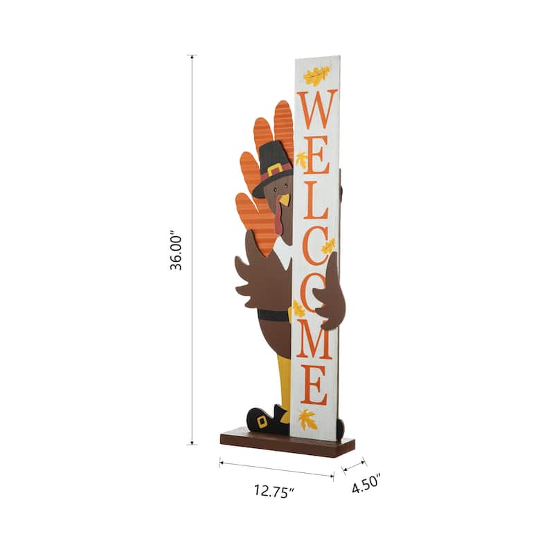 Glitzhome 36"H Thanksgiving Wooden Turkey Welcome Porch Decor