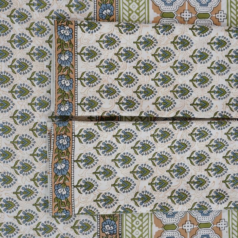 Fabdivine Handmade Block Print Flat Sheet or Bed Sheet Cotton Fabric Floral Home Decor