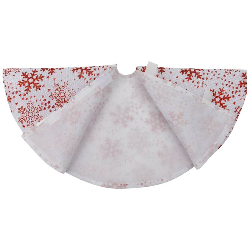 20" White and Red Glitter Snowflake Mini Burlap Christmas Tree Skirt - 20