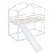 preview thumbnail 7 of 46, Twin over Twin Sturdy Wood Bunk Bed with Roof, Slide and Ladder, White