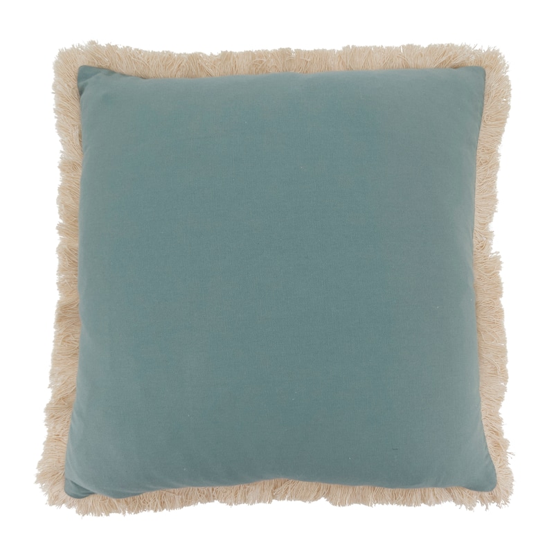 Embroidered Starfish Fringe Cotton Throw Pillow - Coastal Starfish Design for Sofa, Bed & Accent Styling, 18"x18"