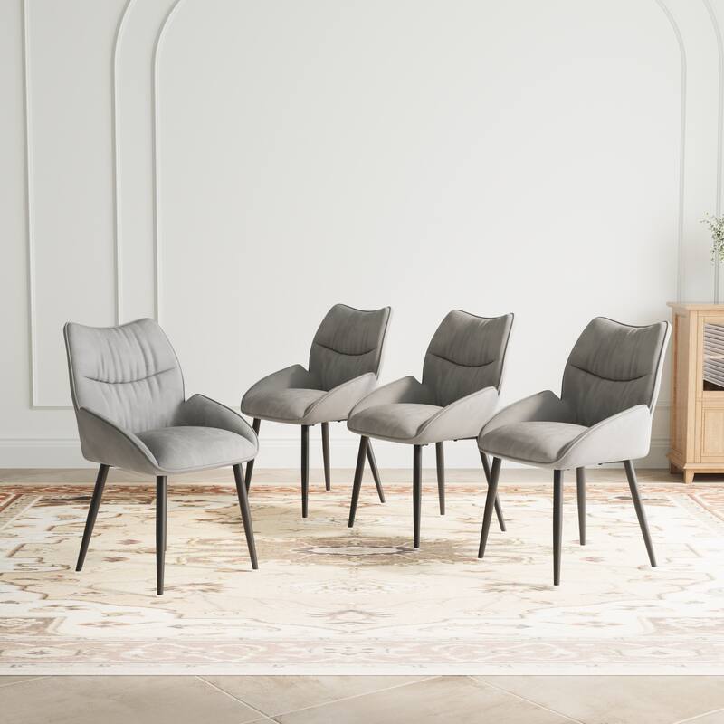 Velvet Upholstered Dining Chair Set of 4, Modern Kitchen Armless Chair with Metal Legs Parsons Chair with Tufted Backrest