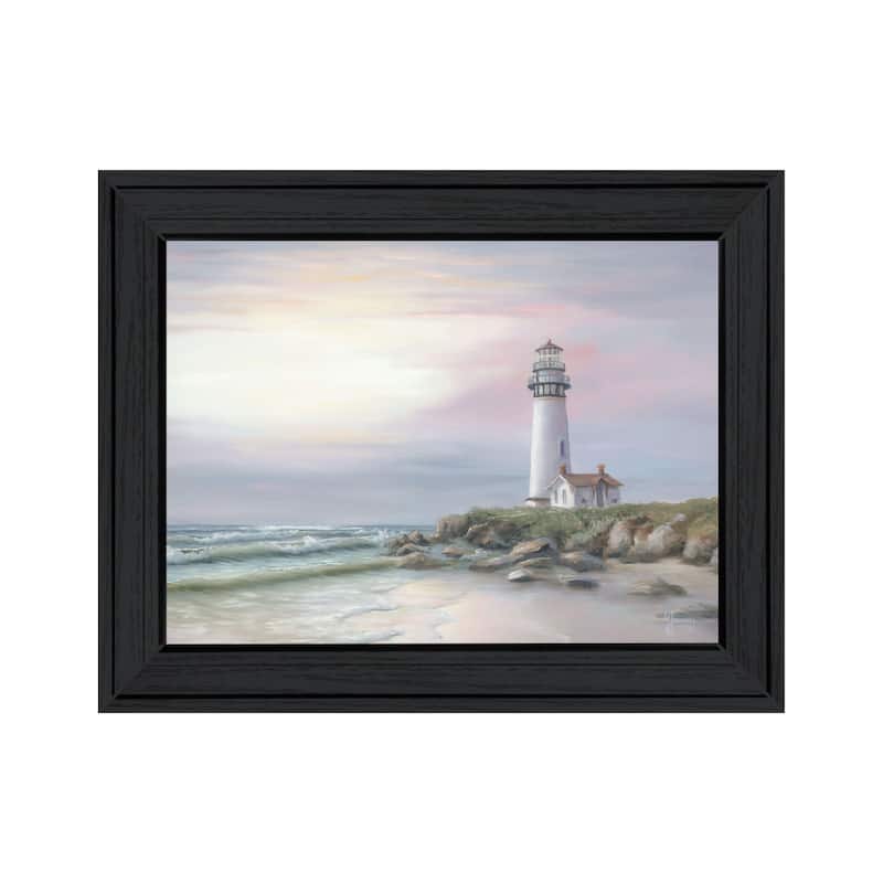 TrendyDecor4U Coastal "Lighthouse at Sunset" Framed Print Wall Art