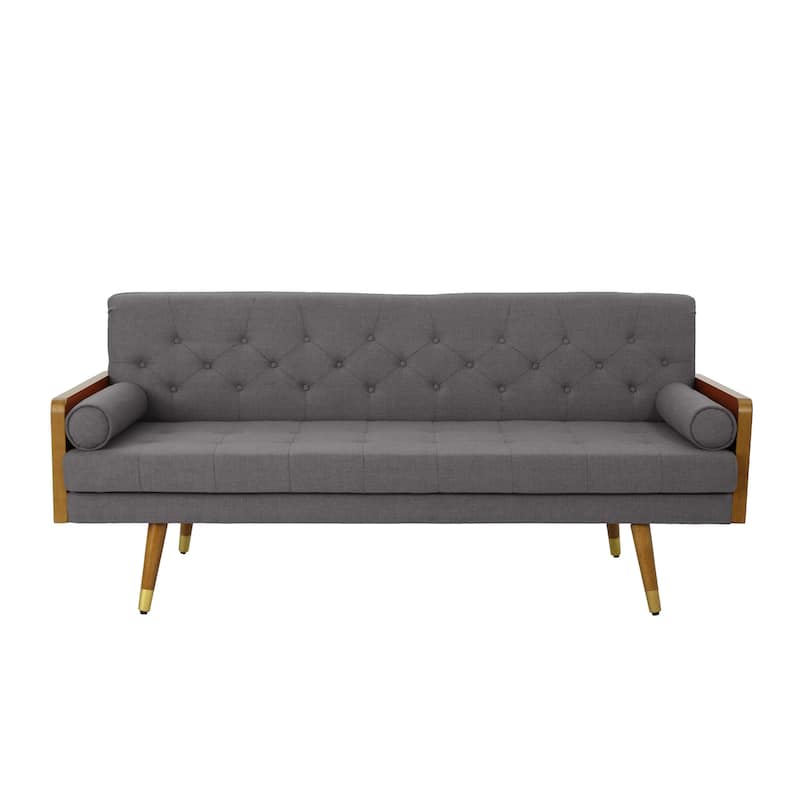 Sofa, 72 Inch, Contemporary Tufted Button Design, Dark Gray, Brown