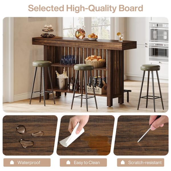Home Bar Unit, Modern 2-Tier Bar Table with Footrest - Brown/Gray