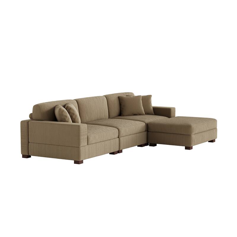 Ella 82" W/ 118" W Corduroy Modular Sectional Sofa with Ottoman
