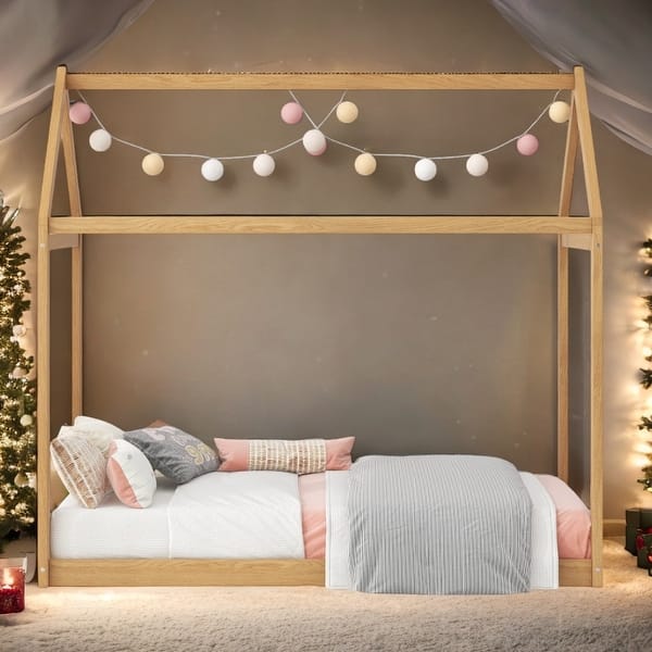 slide 2 of 9, House-shaped Twin Size Wooden House Bed Kids Bed for Bedroom Wood
