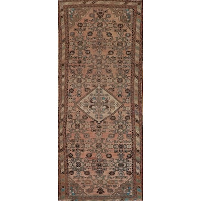 Distressed Hamedan Persian Vintage Runner Rug Handmade Wool Carpet - 3'4" x 9'8"