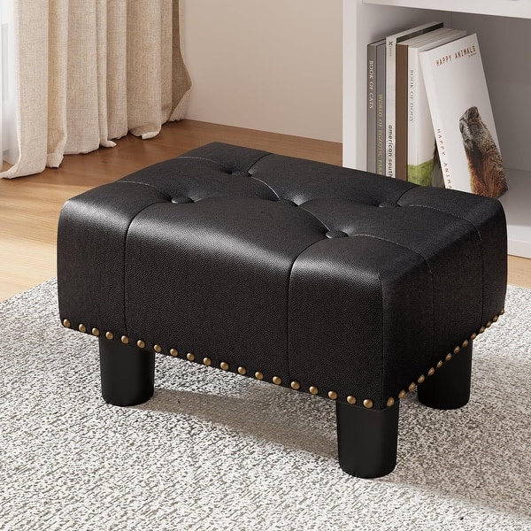 Living Room Rectangle Black Leather Tufted Bench 15