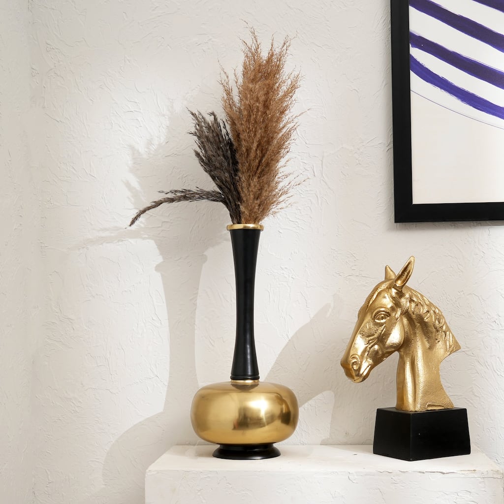 Decorative Minimalist Sleek Gold & Black Aluminum Vase -8X8X16" Table Accent
