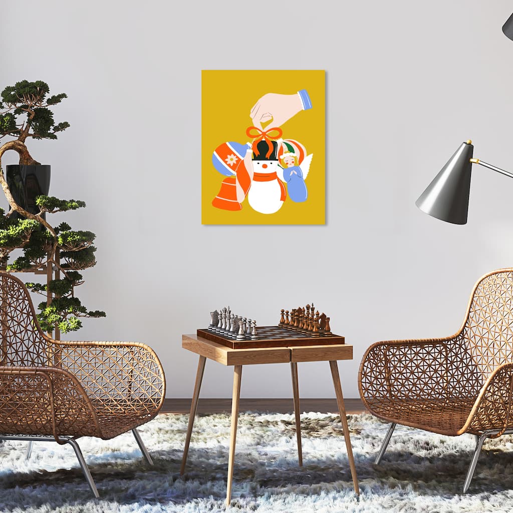 Wynwood Studio Canvas Holiday and Seasonal Group of Ornaments Yellow Modern & Contemporary Wall Art Canvas Print