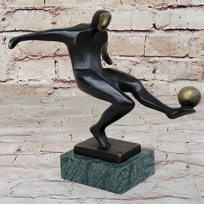 Soccer Player European Football Bronze Statue Sculpture Trophy Collectible 8 Inches X 8 Inches