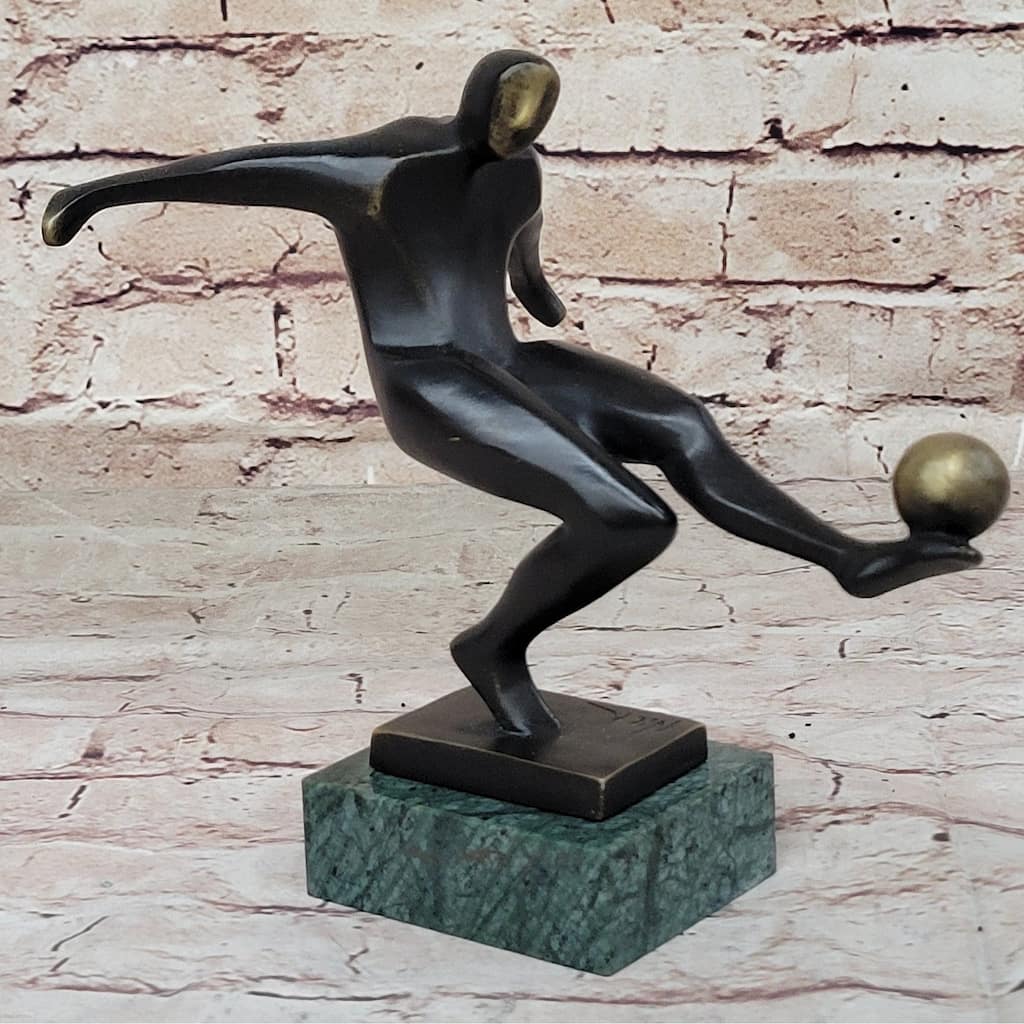 Soccer Player European Football Bronze Statue Sculpture Trophy Collectible 8 Inches X 8 Inches