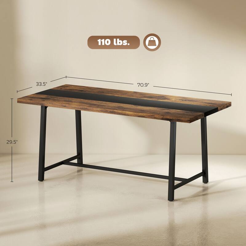 Long Dining Table, Kitchen Table with Large Tabletop and Steel Legs, for Your Home - Black,Rustic Brown