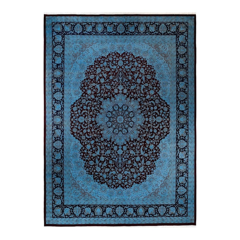 Overton Hand Knotted Wool Vintage Inspired Modern Contemporary Overdyed Blue Area Rug - 10' 3" x 14' 4"