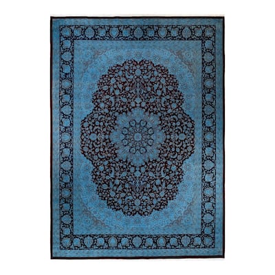 Overton Hand Knotted Wool Vintage Inspired Modern Contemporary Overdyed Blue Area Rug - 10' 3" x 14' 4"