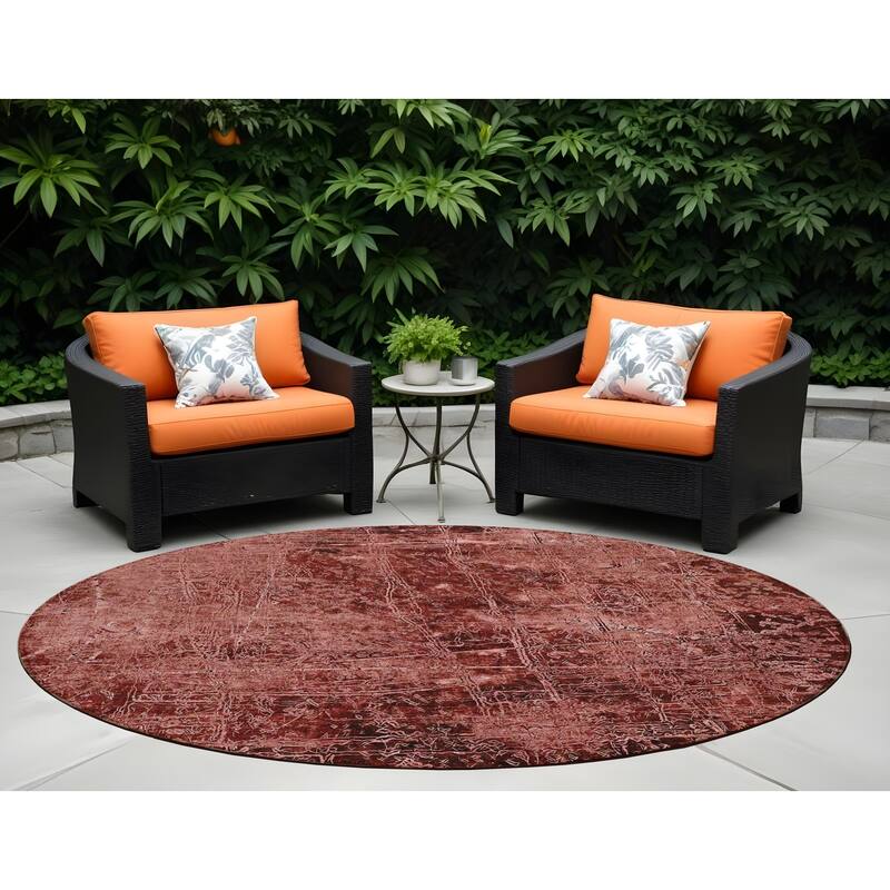 Rari Contemporary Abstract Weather Resistant Versatile Elegance Outdoor Rug - 8' Round - Purple