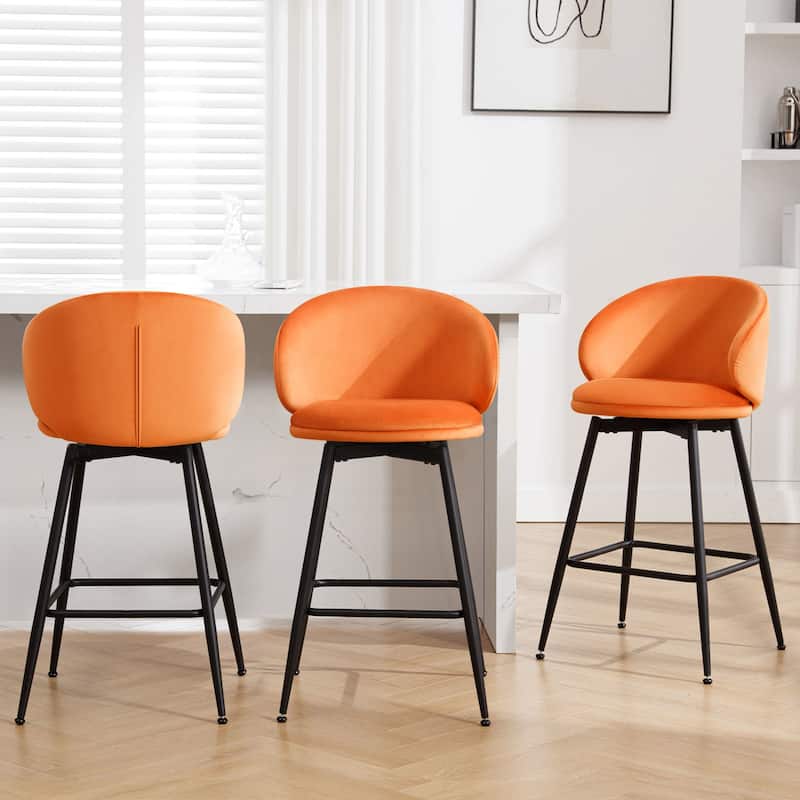 26"/ 30" Upholstered Swivel Bar Stools Counter Height Barstool - Set of 3 - Orange - Bar Height