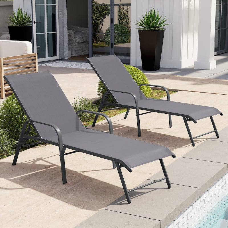 Outdoor Patio Lounger Aluminum Adjustable Chaise Lounge Chairs with Arms (Set of 2/4) - See Picture - Gray, 2PCS