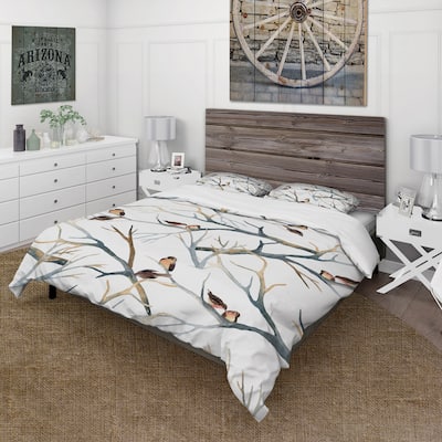 Designart 'Little Birds On The Tree Branches I' Traditional Duvet Cover Set