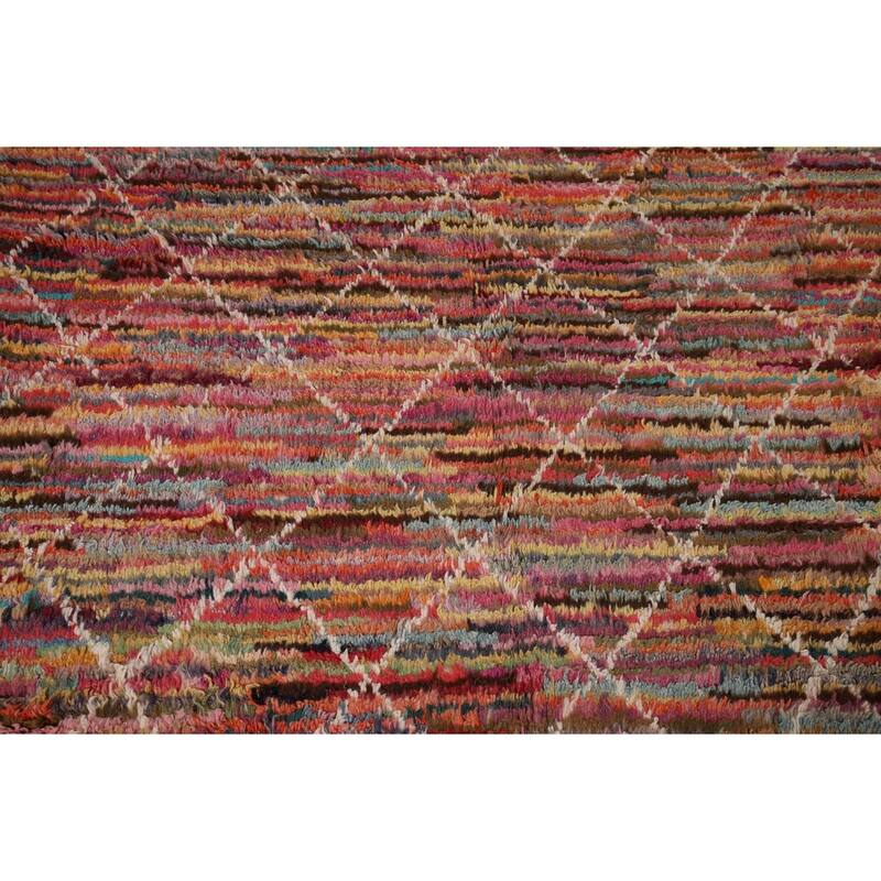 Stripe / Trellis Moroccan Area Rug Handmade Wool Carpet - 5'10" x 9'4"