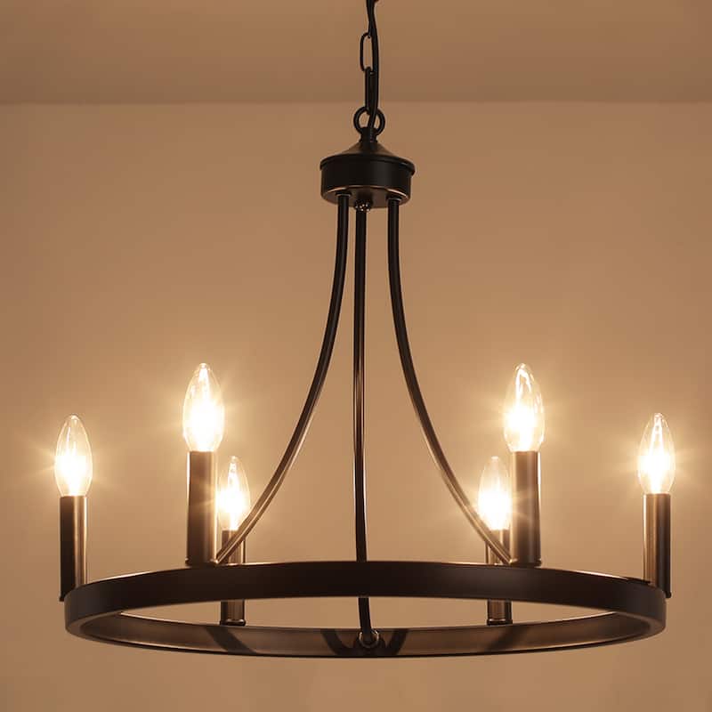 6-Light Farmhouse Chandelier, Modern Wagon Wheel Chandelier for Dining Room Living Room Bedroom Kitchen