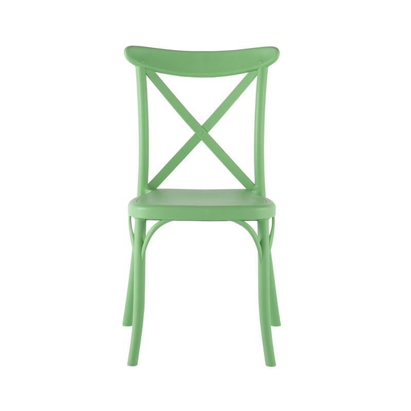 HomeRoots Set of Two Green Heavy Duty Plastic Outdoor Stacking Dining Chairs