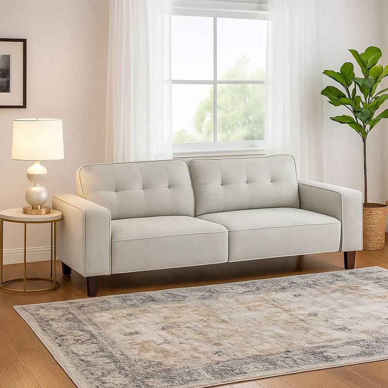 Dero Sofa, 81 Inch, Light Gray Faux Corduroy, Modern Wide Track Arms