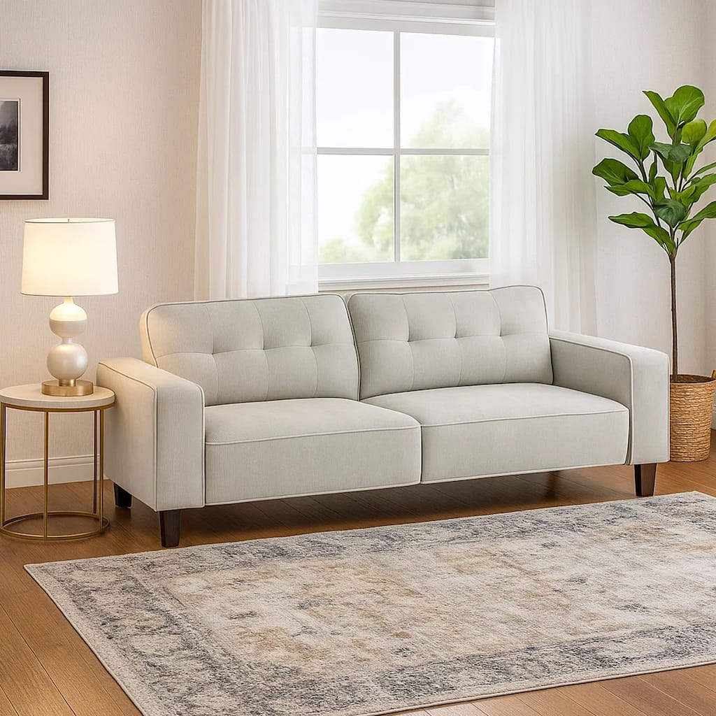 Dero Sofa, 81 Inch, Light Gray Faux Corduroy, Modern Wide Track Arms