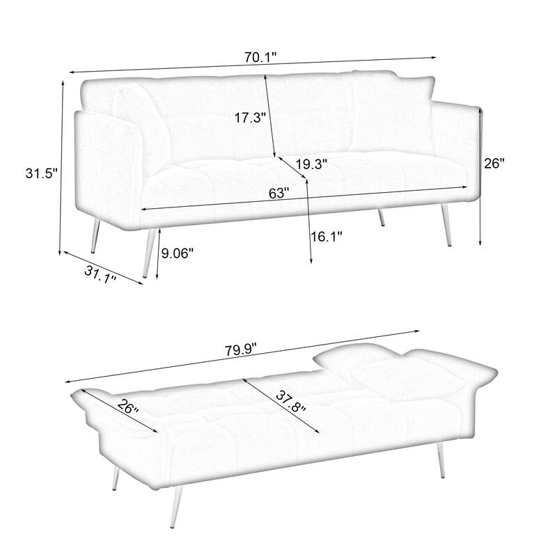 Teddy Velvet Convertible Sofa Bed, Adjustable Arms and Backrest, Ideal for Living Room, Bedroom Comfort