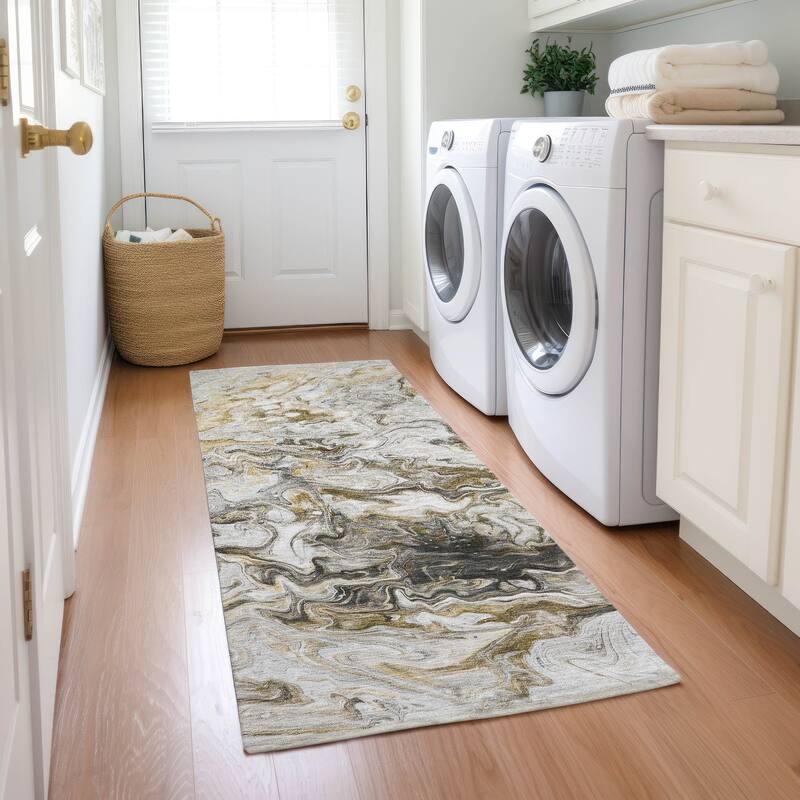 Machine Washable Indoor/ Outdoor Chantille Abstract Contempoary Rug - Taupe - 2'3" x 7'6"