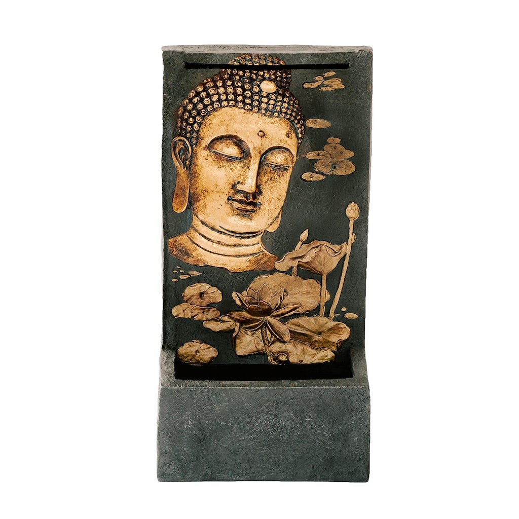 XBrand 29.5"H Bronze and Natural Polystone Indoor Outdoor Buddha Face Water Fountain w/Pump and Splash Guard