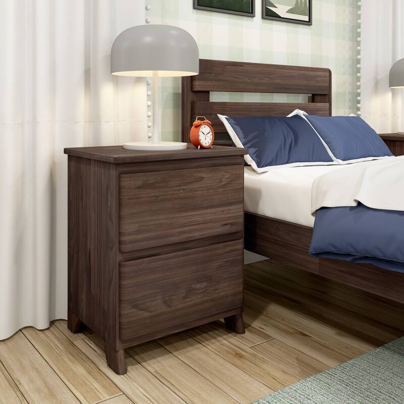Max and Lily Farmhouse Nightstand with 2 Drawers - Barnwood Brown