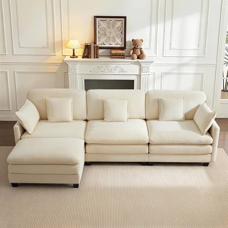 MCombo 111.8'' Modular Sectional Sofa Couch with Reversible Ottoman for Living Room, L Shaped Sofa, FSC Certified