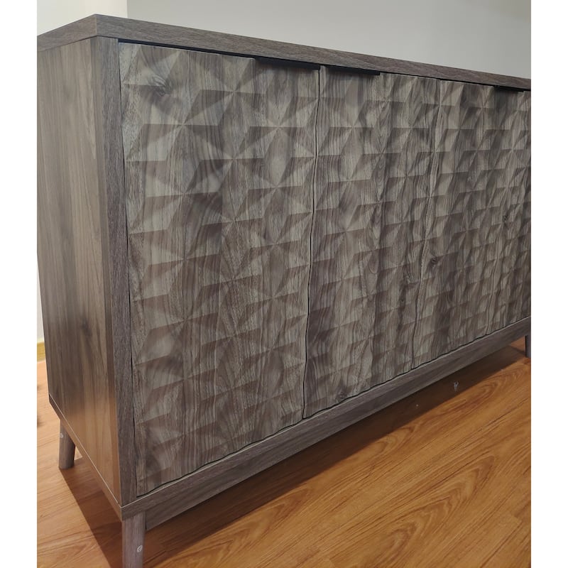 Modern Buffet Cabinet with 4 Relief Doors, Wood Storage Sideboard