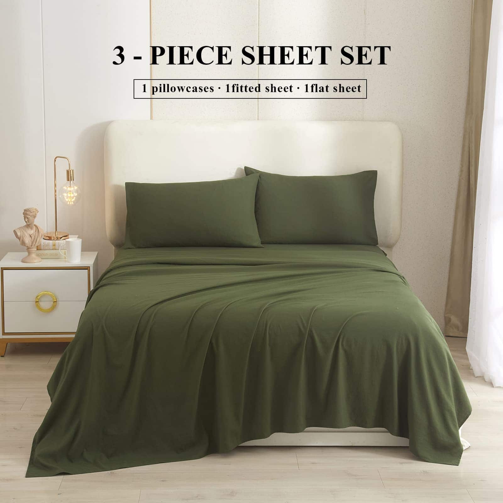 Dark Green Twin Sheets Set 3 Piece Cooling Bed Sheets,Hotel Luxury