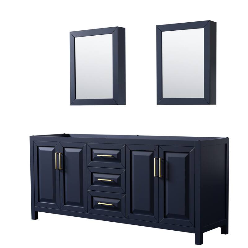 Wyndham Collection Daria 79" Double Free Standing Vanity Cabinet - - Dark Blue / Brushed Gold Hardware