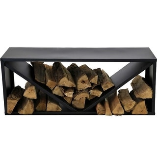 Black Indoor/Outdoor 41 inch Steel Triple Triangle Firewood Log Storage Rack - 41 inches W x 13.5 inches D x 15.75 inches H
