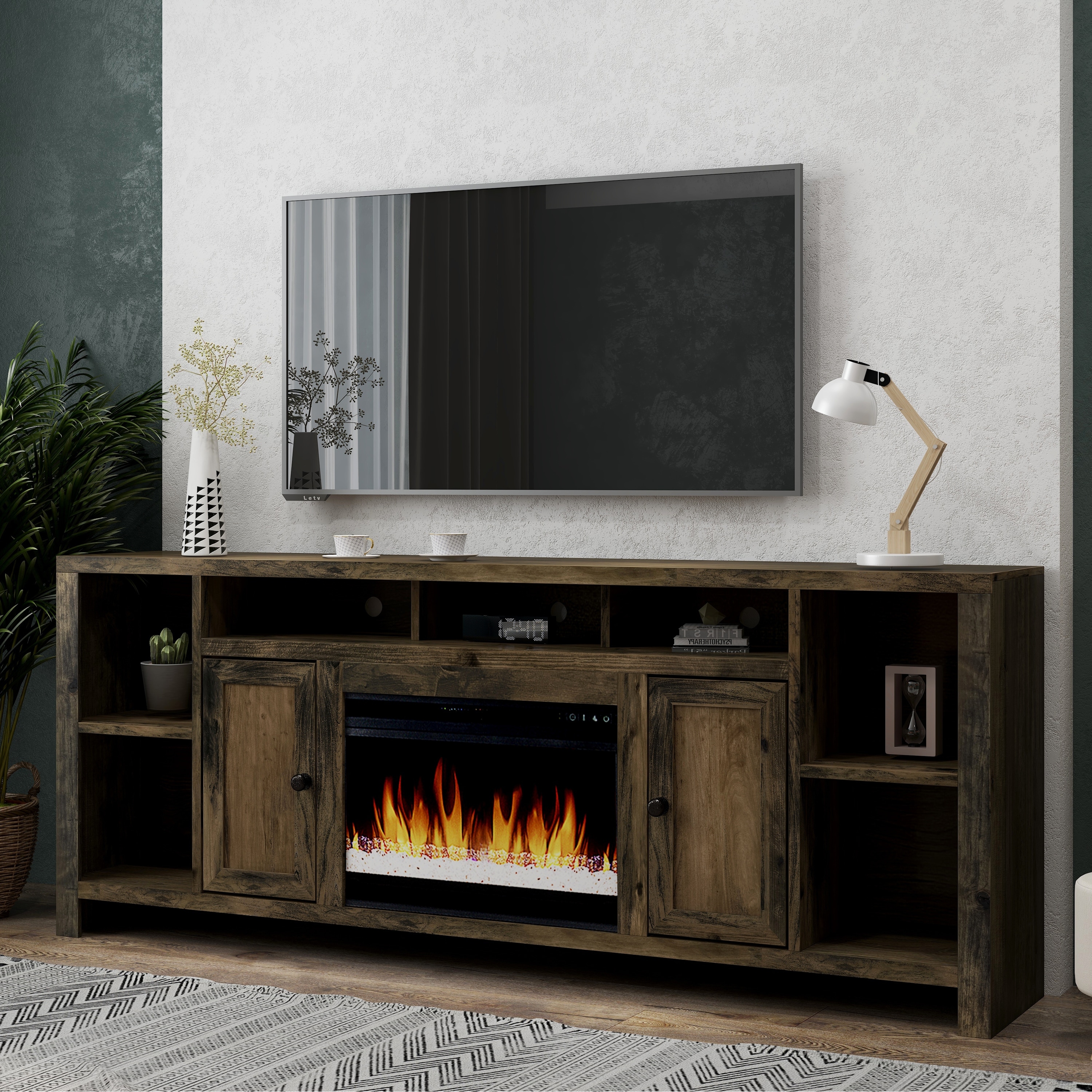 84 inch tv stand with deals fireplace