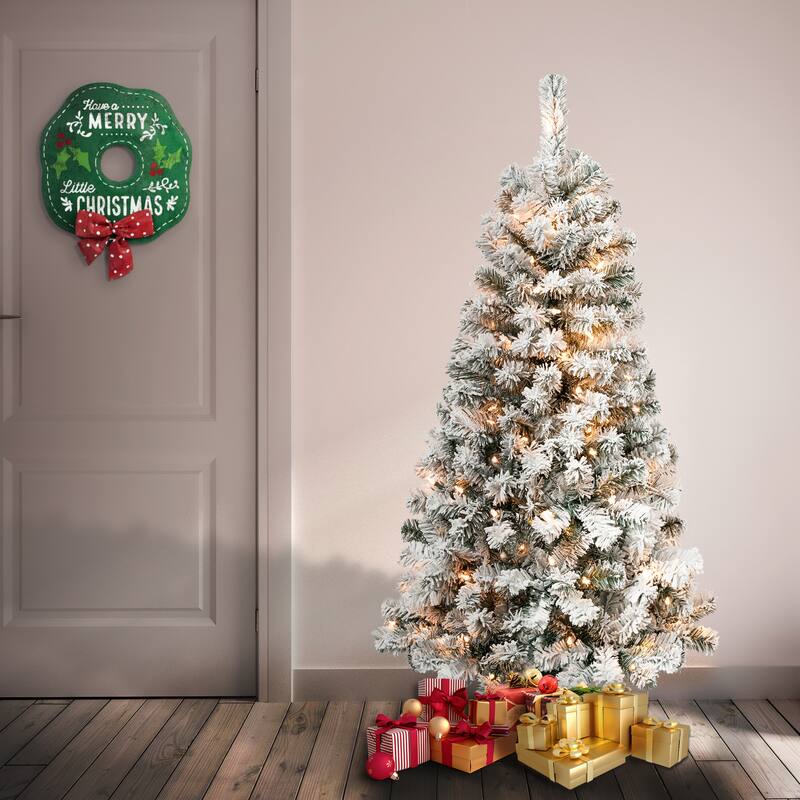 National Tree Company 4.5 ft. Acacia Flocked Tree with Clear Lights - 4.5 Foot