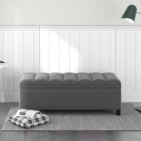 Mordern Upholstered Flip Top Storage Bench with Button Tufted Top
